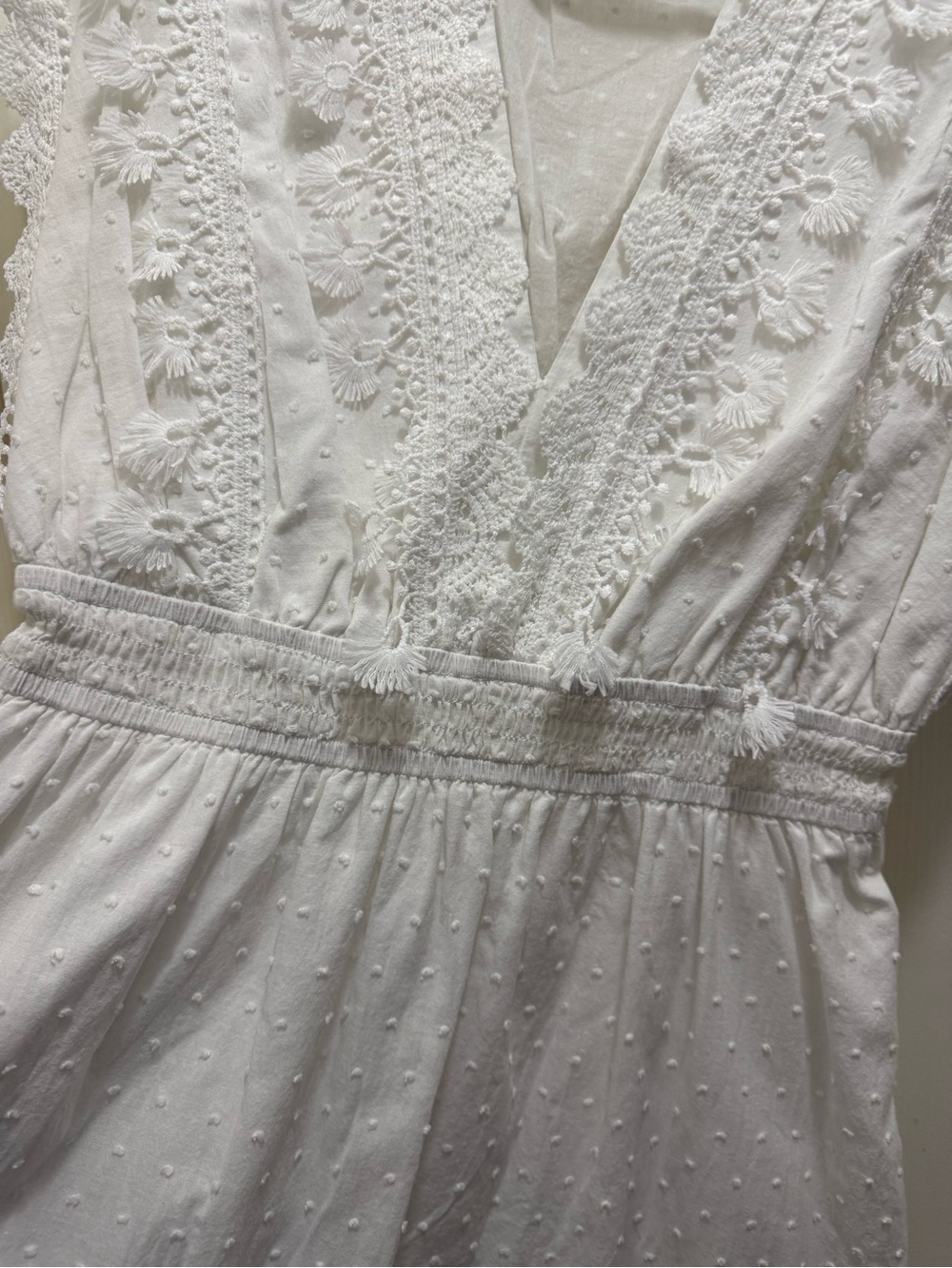 Simplee Apparel White V-Neck Eyelet & Lace Mini Dress - Picture 2 of 6